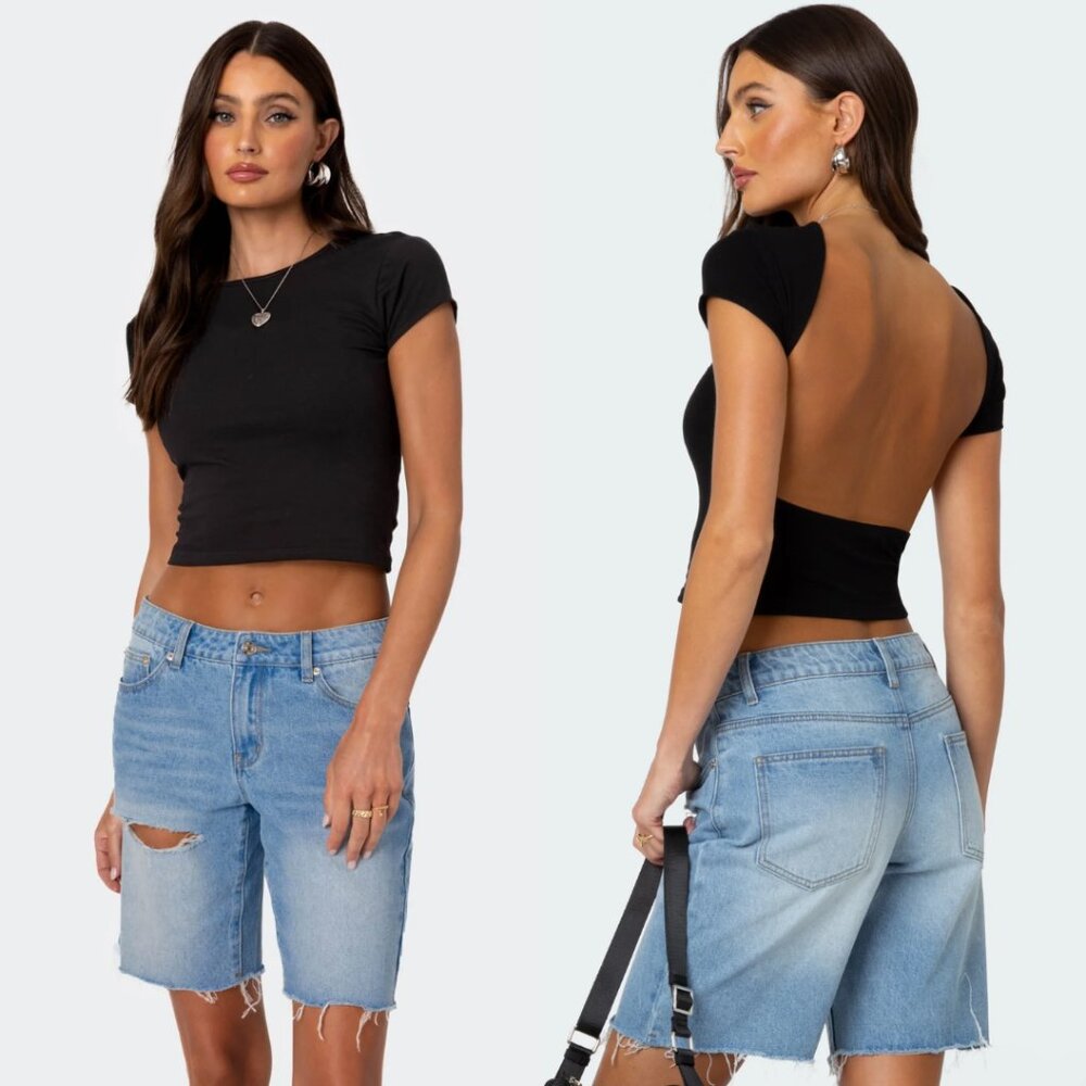 Edikted Bambi Open-Back T-Shirt Black Size XS